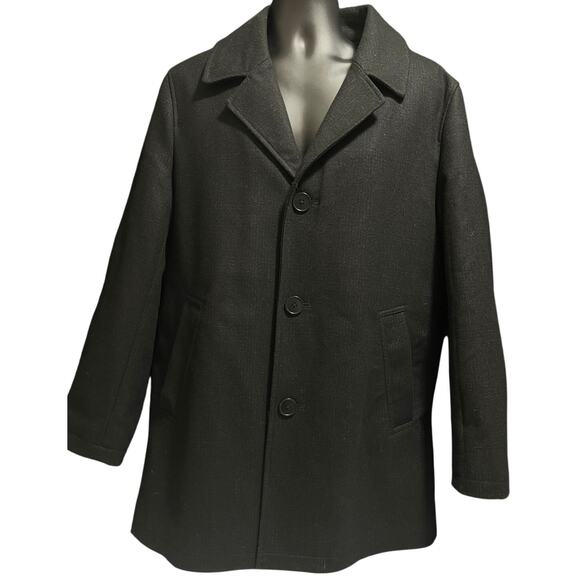 Tom James Virgin Wool Black Overcoat - Large - Quilted - Lined - Padded - Picture 1 of 9